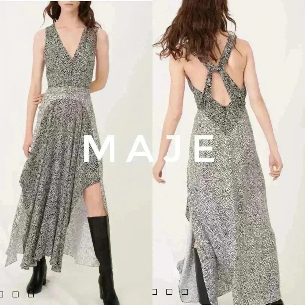 BNWT maje ASYMMETRIC ANIMAL PRINT OCCASION DRESS size 38